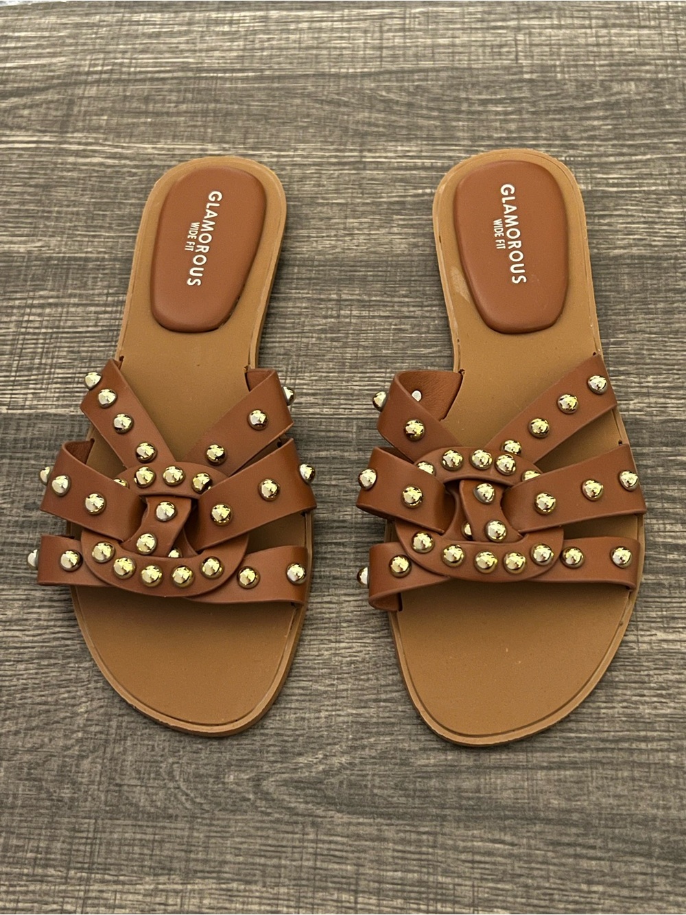 Glamorous Wide Fit Studded Flat Sandals Women's- Size 5